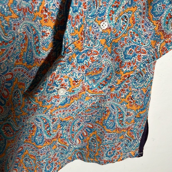 Ralph Lauren Purple Label Men Linen Casual Button Shirt Italy Paisley Sz Large - Picture 7 of 9